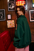 Load image into Gallery viewer, BucketList 'Merry' Stripe Applique Patch Mock-neck Sweatshirt in Christmas Green