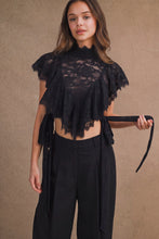 Load image into Gallery viewer, MABLE Sheer Floral Lace Layered Ruffles Cropped Blouse in Black