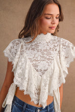 Load image into Gallery viewer, MABLE Sheer Floral Lace Layered Ruffles Cropped Blouse in Cream