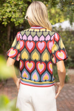 Load image into Gallery viewer, VOY Short Bubble Sleeve Heart Print Knit Top in Multi