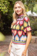 Load image into Gallery viewer, VOY Short Bubble Sleeve Heart Print Knit Top in Multi