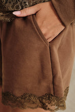 Load image into Gallery viewer, Sunday Edition Lace Trim French Terry Sweatshorts in Brown