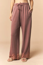Load image into Gallery viewer, Peach Love Washed French Terry Lace Hem Detailed Pants in Brown