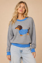 Load image into Gallery viewer, J.nna OVERSIZED Dachshund Knit Sweater in Grey/Blue