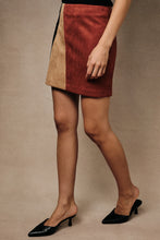Load image into Gallery viewer, Sunday Edition Colorblock Faux Suede Mini Skirt in Rust-Multi