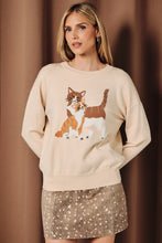 Load image into Gallery viewer, Sunday Edition Cat Graphic Crew Neck Sweater in Beige