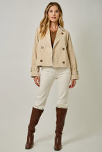 Load image into Gallery viewer, Mystree Lace Trim Half Length Trench Coat in Taupe