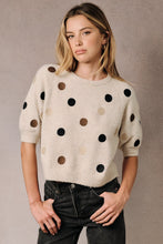 Load image into Gallery viewer, Sunday Edition Fuzzy Polka Dot Raglan Short Sleeve Knit Sweater in Oatmeal-Multi Dot