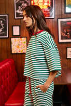 Load image into Gallery viewer, BucketList Striped Oversized Boxy Tee With Contrast Neck Band in Green/Ivory