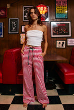 Load image into Gallery viewer, BucketList Contrast Drawstring Wide Leg Striped Lounge Pants in Red/White