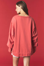 Load image into Gallery viewer, Peach Love OVERSIZED Christmas Patched French Terry Sweatshirt in Vintage Red