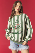 Load image into Gallery viewer, Peach Love Stripe And Wreath Tree Embroidery Sweatshirt in Light Hunter