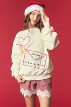 Load image into Gallery viewer, Peach Love Santa Letter Envelope Pocket Fleeced Terry Sweatshirt in Butter Yellow