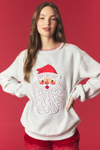 Load image into Gallery viewer, Peach Love Santa Detailed French Terry Sweatshirt in Heather Grey