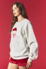 Load image into Gallery viewer, Peach Love Santa Detailed French Terry Sweatshirt in Heather Grey