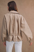 Load image into Gallery viewer, MABLE Oversized Zip Front Eyelet Cutout Hem Jacket in Taupe