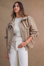 Load image into Gallery viewer, MABLE Oversized Zip Front Eyelet Cutout Hem Jacket in Taupe