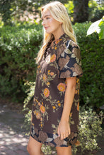Load image into Gallery viewer, VOY Floral Jacquard Bubble Sleeve Ruffle V-Neck Dress in Brown