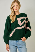 Load image into Gallery viewer, Mystree Rhinestone Ribbon Motif Sweater in Hunter Green