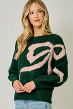 Load image into Gallery viewer, Mystree Rhinestone Ribbon Motif Sweater in Hunter Green