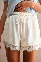 Load image into Gallery viewer, MABLE Floral Lace Trim Drawstring Waist Shorts in Cream