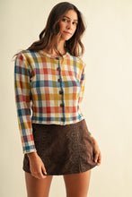 Load image into Gallery viewer, AnnieWear Multicolor Check Jacquard Sweater Cardigan in Rust Multi