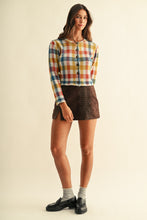 Load image into Gallery viewer, AnnieWear Multicolor Check Jacquard Sweater Cardigan in Rust Multi