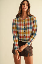Load image into Gallery viewer, AnnieWear Multicolor Check Jacquard Sweater Cardigan in Rust Multi