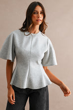 Load image into Gallery viewer, MABLE Flared Peplum Hem Top in Heather Grey