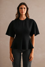 Load image into Gallery viewer, MABLE Flared Peplum Hem Top in Black