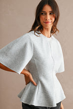 Load image into Gallery viewer, MABLE Flared Peplum Hem Top in Heather Grey
