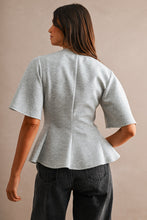 Load image into Gallery viewer, MABLE Flared Peplum Hem Top in Heather Grey