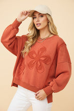 Load image into Gallery viewer, Heimish Floral Applique Puff Sleeve Sweatshirt in Terracotta