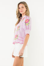 Load image into Gallery viewer, THML Burnout Checkered Top with Stitching and Floral Embroidery Details in Pink