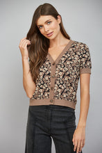 Load image into Gallery viewer, FATE Floral Jacquard Knit Short Sleeve Cardigan in Mocha Black
