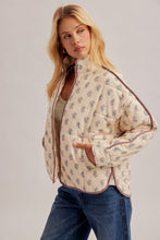 Load image into Gallery viewer, Hem & Thread Floral Quilted Puffer Jacket in Ecru