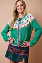 Load image into Gallery viewer, day+moon Christmas Fair Isle Knit Cardigan in Green Multi