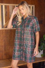 Load image into Gallery viewer, VOY Collared Button Down Plaid Sequins Dress in Green