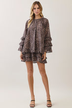 Load image into Gallery viewer, TCEC Leopard Print Ruffle Mini Dress in Brown