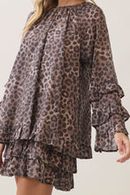 Load image into Gallery viewer, TCEC Leopard Print Ruffle Mini Dress in Brown