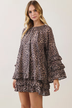 Load image into Gallery viewer, TCEC Leopard Print Ruffle Mini Dress in Brown
