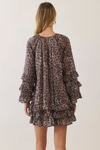 Load image into Gallery viewer, TCEC Leopard Print Ruffle Mini Dress in Brown