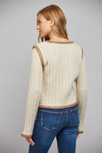 Load image into Gallery viewer, FATE Faux Leather Trim Cable Knit Jacket in Beige