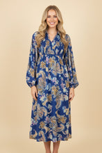 Load image into Gallery viewer, Heimish Paisley Print Smocked Waist Midi Dress in Navy