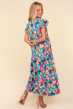 Load image into Gallery viewer, Haptics Abstract Print Tiered Maxi Dress in Royal/Green/Yellow