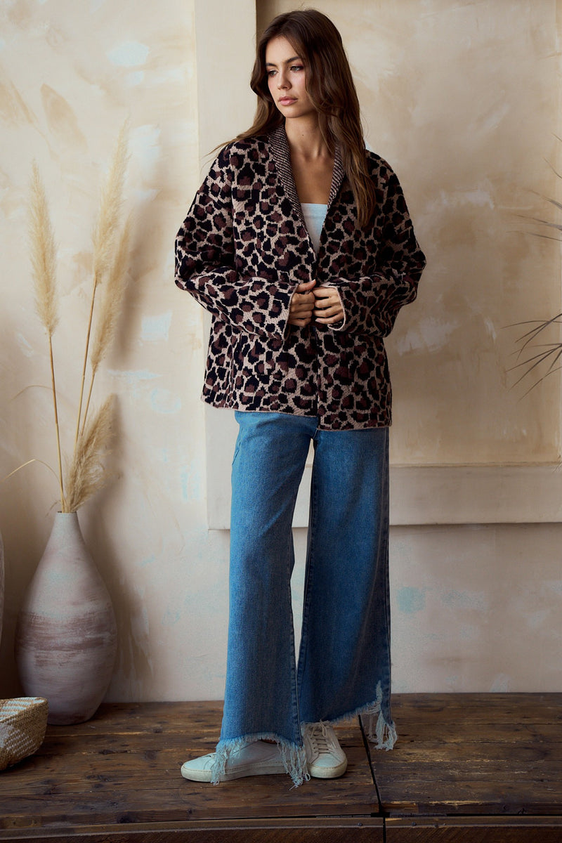 LovLov Open Front Sweater Knit Cardigan in Leopard Mocha – June Adel
