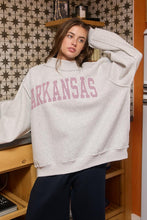 Load image into Gallery viewer, BucketList 'Arkansas' Embroidered Appliqué Sweatshirt in Heather Grey with Crimson Stripe
