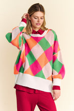 Load image into Gallery viewer, Davi & Dani Multi Colored Diamond Pattern Knit Sweater in Pink Orange