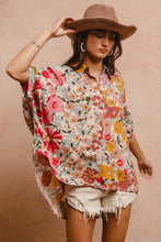 Load image into Gallery viewer, BiBi OVERSIZED Floral Print Button Down Top in Rose Mix ON ORDER