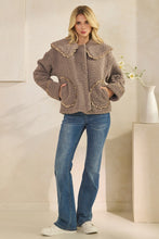 Load image into Gallery viewer, Veveret Sherpa Jacket with Ruffle Trim in Gray